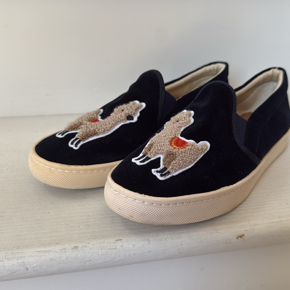 Anthropologie Soludos Kissing Llama Navy Blue Velvet Sneakers Size 7.5 - Picture 8 of 8